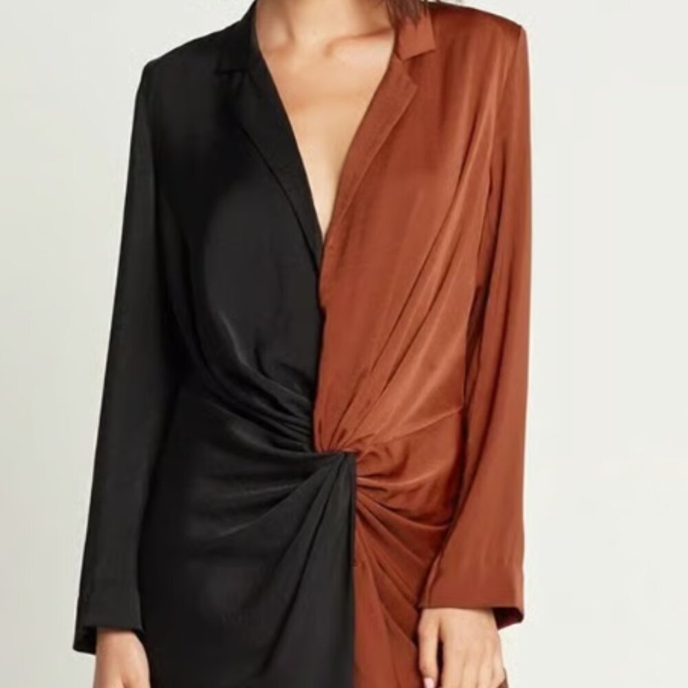 Mood Dress Size 12 by Choosy Plunging Neckline Black Sienna Brown Two-Tone NWT
